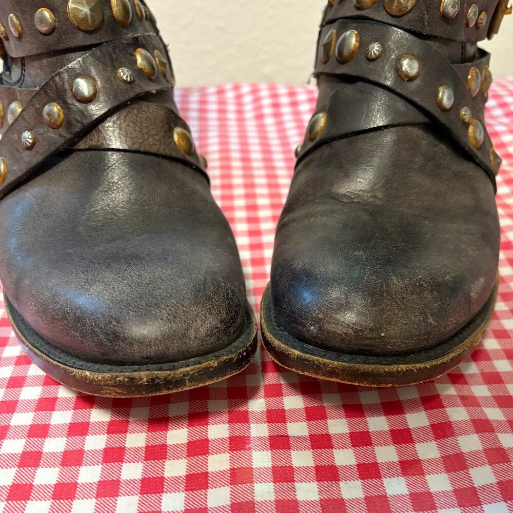 Freebird Haley Brown Leather Strappy Studded Ankle Boots Size 9 - Picture 2 of 11